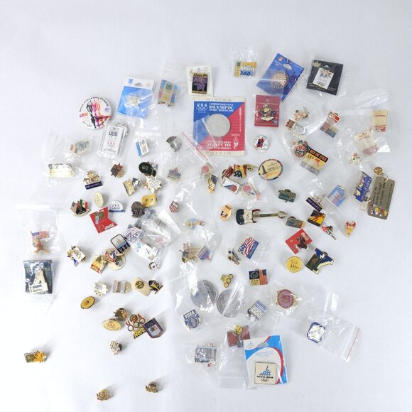 Vintage Olympic Games Pin Lot USA LA 1984 Atlanta 1996 Mascots Sponsors Rare Set - Picture 1 of 12